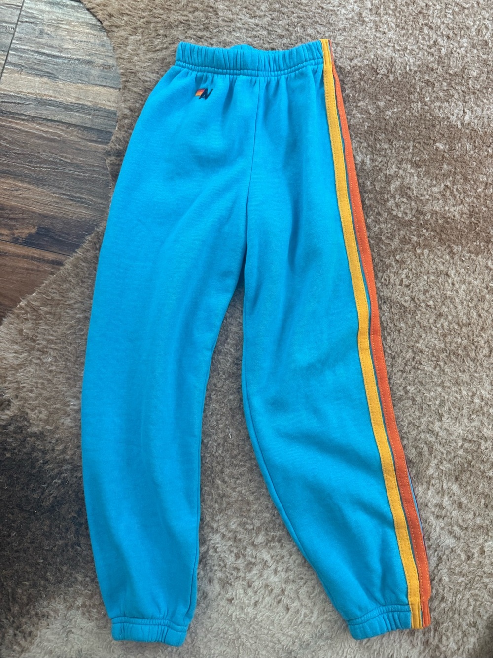 Aviator Nation Turquoise Sweatpants with Orange & Yellow Side Stripes